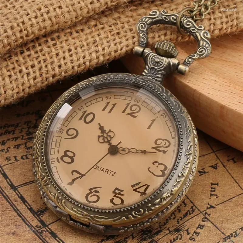 Pocket Watches Retro Watch Antique Transparent Cover Arabic Number Quartz Clock For Men Women Necklace Pendant Chain Timepiece Gift