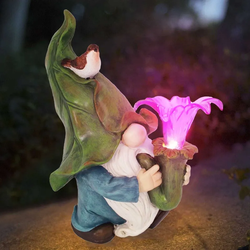 الفنون الحرفلق مضحك راتنج شقي مع شمسية LED LED Garden Dwarf تمثال الديكور فيلا المنزل decoartion267s