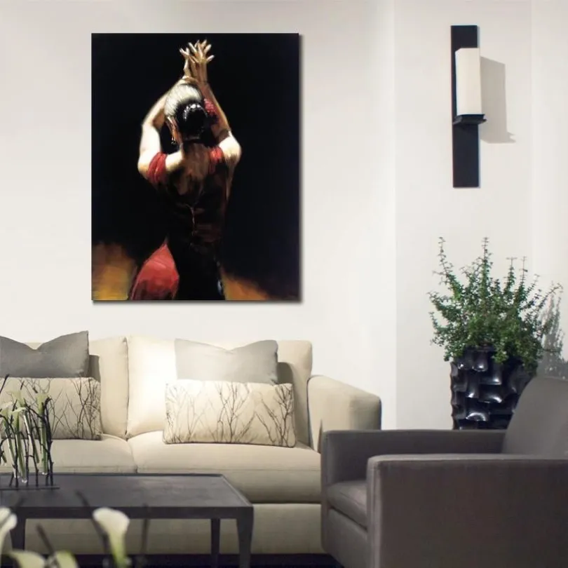 Peintures à l'huile sur toile faites à la main, danseuse de Flamenco en rouge, Figure moderne, belle femme, œuvre d'art pour décoration murale de maison, 304f