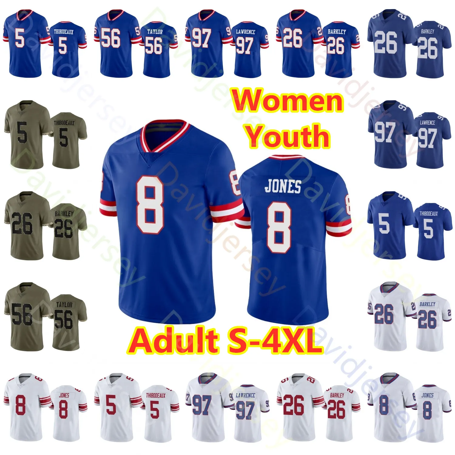 Anpassad fotbollströja Daniel Jones Saquon Barkley Kayvon Thibodeaux Darren Waller Isaiah Hodgins McKinney Cager Slaylon Taylor Simm Manning Brian Burns 4xl