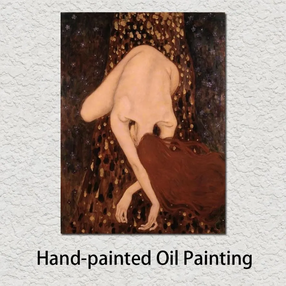 Gustav Klimt 여자 그림 벌네이 오일 캔버스 복제 플로팅 누드 사진 고품질 수제 엘 홀 벽 장식 3043