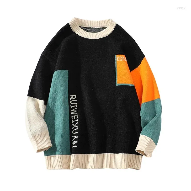 Herrtröjor tröja män harajuku mode stickad hiphop streetwear tecknad pullover överdimensionerad casual par o-hals vintage