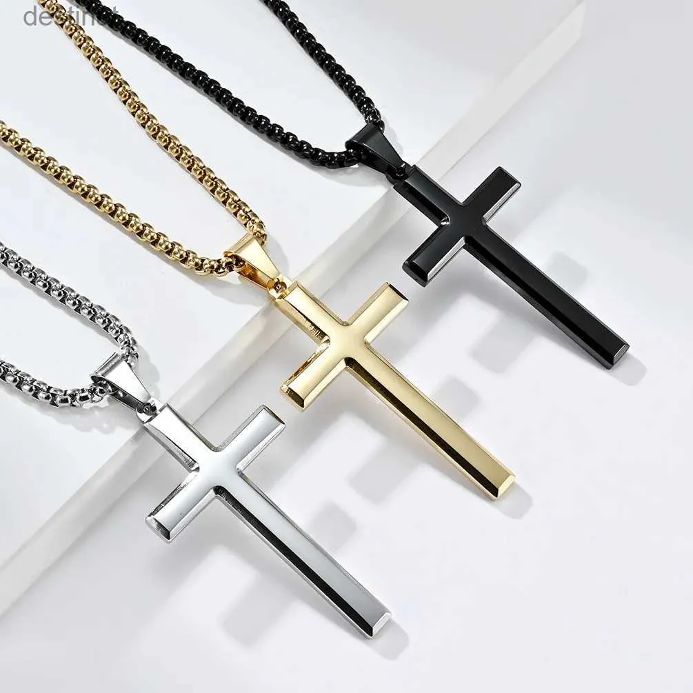 Otros hombres mujeres collar de cadena cruz negra colgante de acero inoxidable 3 mm caja de color oro cadena moda paz fe divina pareja regalos l242313