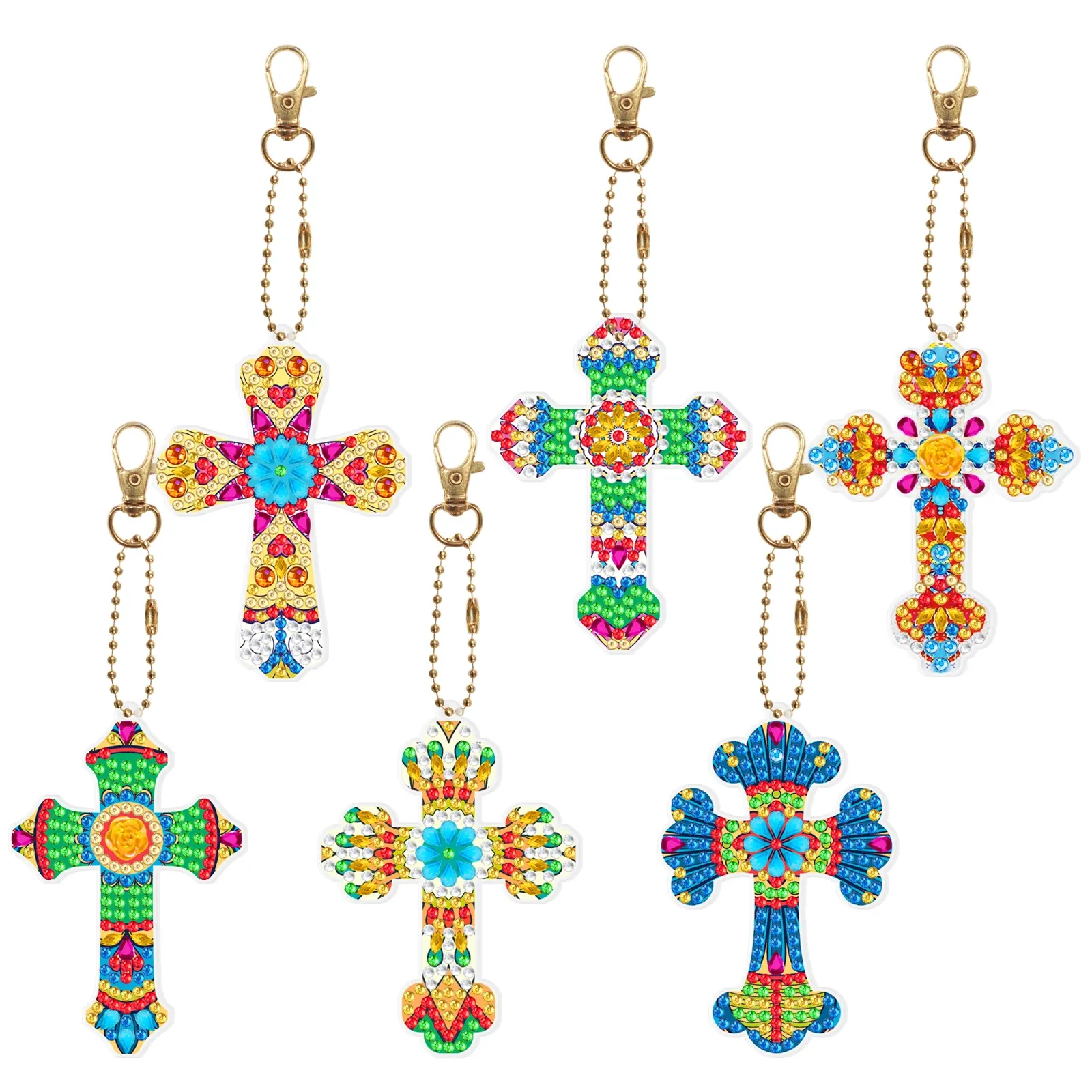 Stich 6pcs DIY Diamond Malerei Schlüsselbund Cross Anhänger Mosaikmalerei Diamant Stickerei handgefertigter Kunstschlüsselkettenanhänger Anhänger