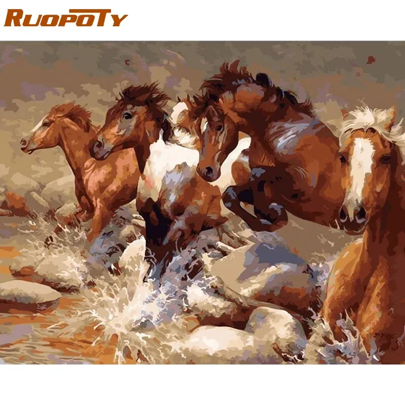 Numero RUOPOTY Cornice Cavallo in corsa Animali Pittura fai da te con i numeri Kit da colorare con i numeri Vernice acrilica su tela per la decorazione domestica Arti