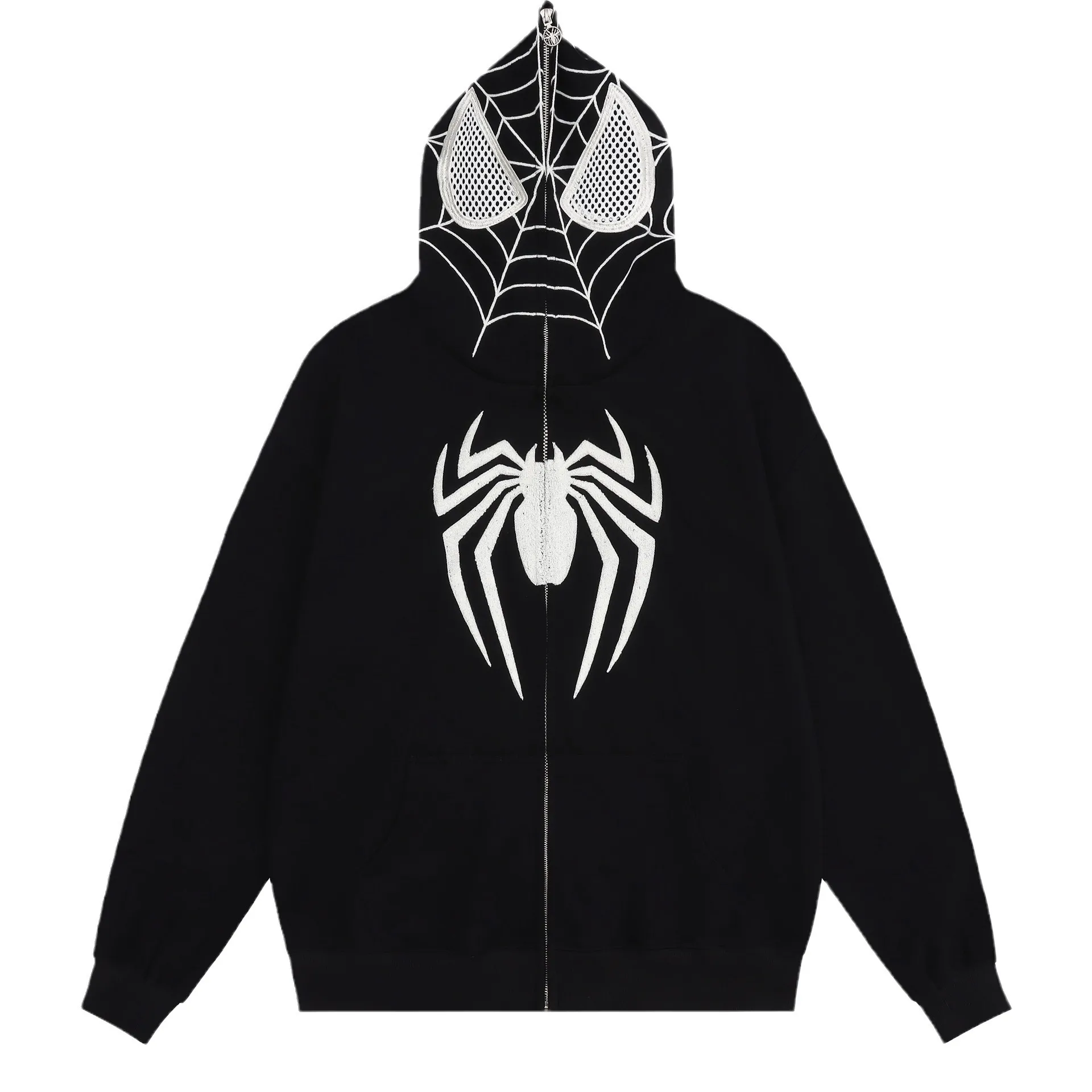 Designer mans hooded spindel hoodie amerikansk retro spindel-mans tryck mode blixtlås hoodie autumn street lös kappa