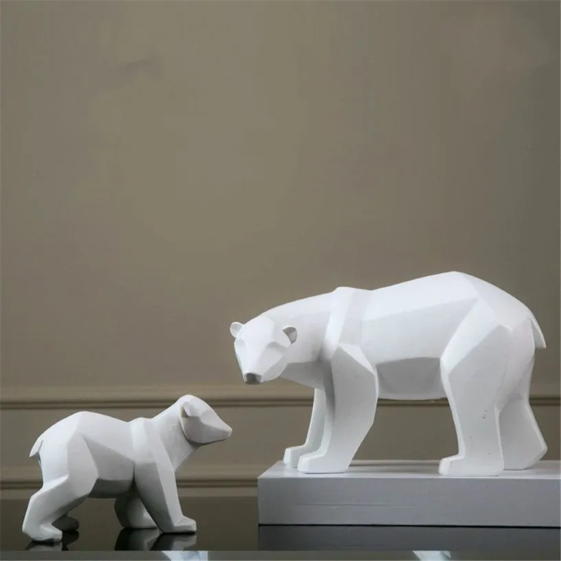 Sculpture d'ours polaire blanc abstrait en résine, artisanat décoratif, artisanat, maison, bureau, Statue géométrique de la faune, Craft232e