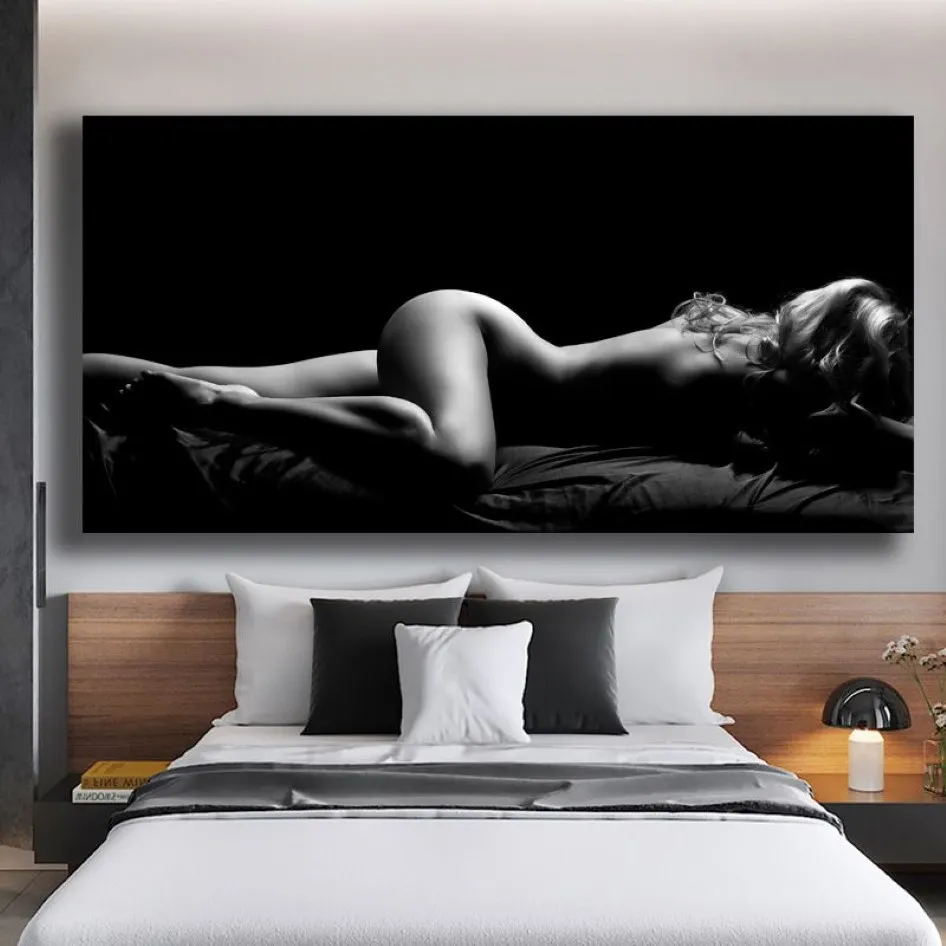 Modern Figure Art Wall Pictures Sexig Naked Girl Sleeping Canvas Målning för vardagsrumsaffischer och tryck CUADROS Heminredning165w