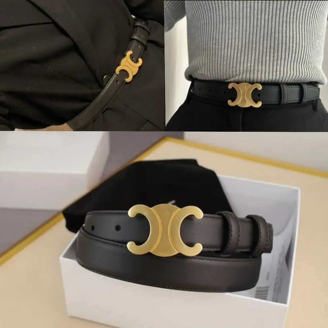 Ceinture de créateurs femmes ceintures silencieuses pour femmes ceinture en cuir authentique 2,5 cm de largeur de haute qualité, lettres de styles noirs ceinture dorée unisexe avec boîte 0skw