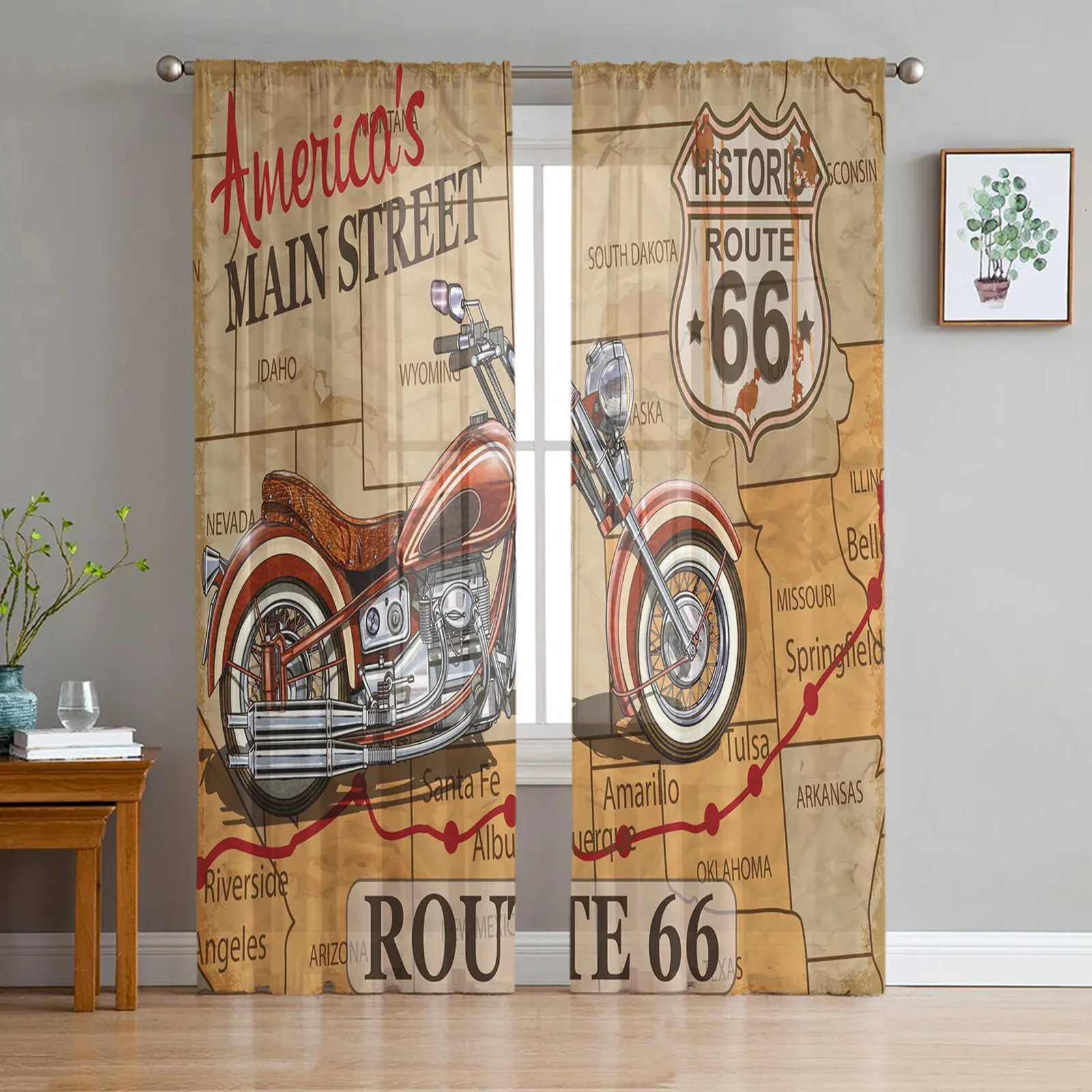 Rideaux Rouge Moto Étoiles Plaque Rétro Tulle Rideaux pour Salon Décoration Moderne En Mousseline De Soie Sheer Voile Cuisine Chambre Rideau