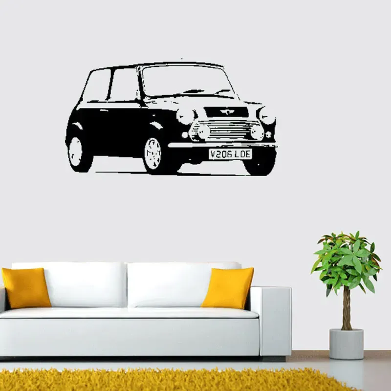 Autocollants Autocollant mural pour salon décoration de la maison décalcomanie vinyle grand classique Mini Cooper voiture quatrième Art motif monobloc 3622