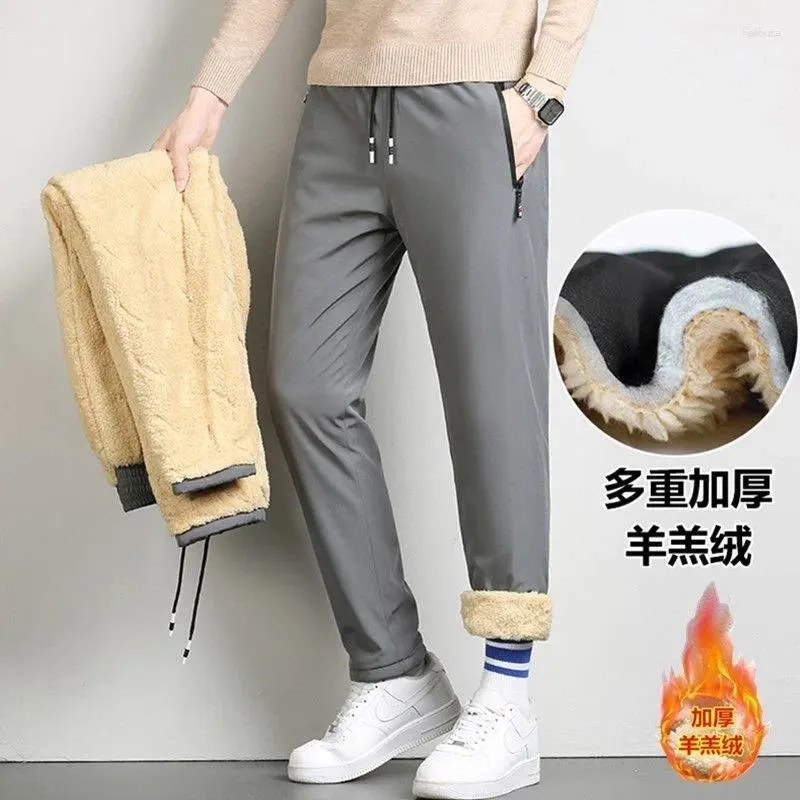 Calças masculinas 2024 outono e inverno moda cor sólida grossa quente cashmere casual solto confortável tamanho grande esportes