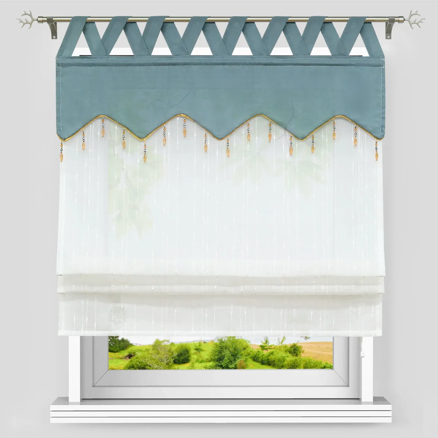 Rideaux d'ombrage romain goutte de pluie avec pendentif, Voile de fenêtre en Polyester, panneau de cantonnière pour balcon de cuisine, 5 couleurs