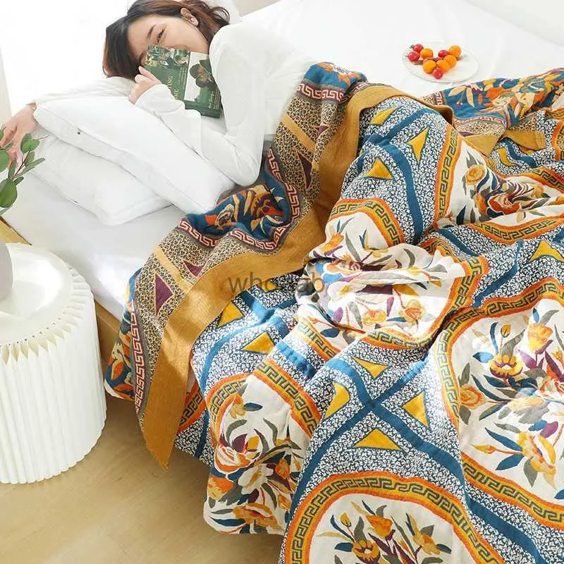 Comforters Set Nordic Leisure Filt Cotton Gaze Soffa Cover Summer Cool Quilt Throw Filt för sängar Sofa Handduk Soft Boho Decor Bed Sprid YQ240313