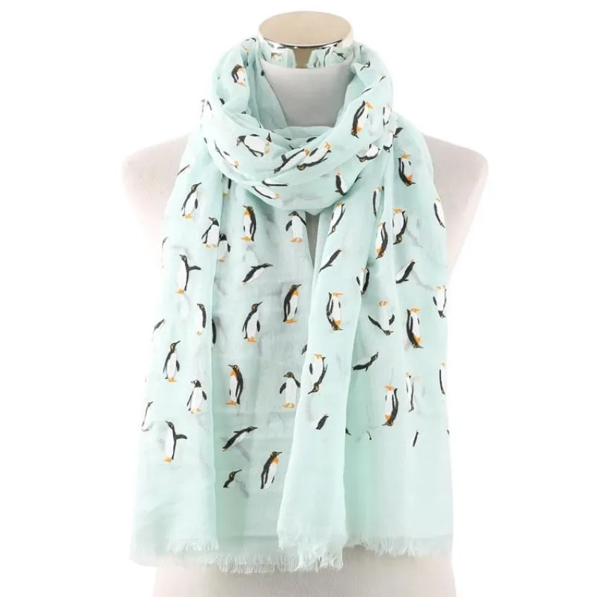 Foulards à franges en mousse imprimé pingouin, châles enveloppants pour femmes, écharpe Hijab douce à motif Animal, 4 couleurs, 322j, nouvelle collection 2020