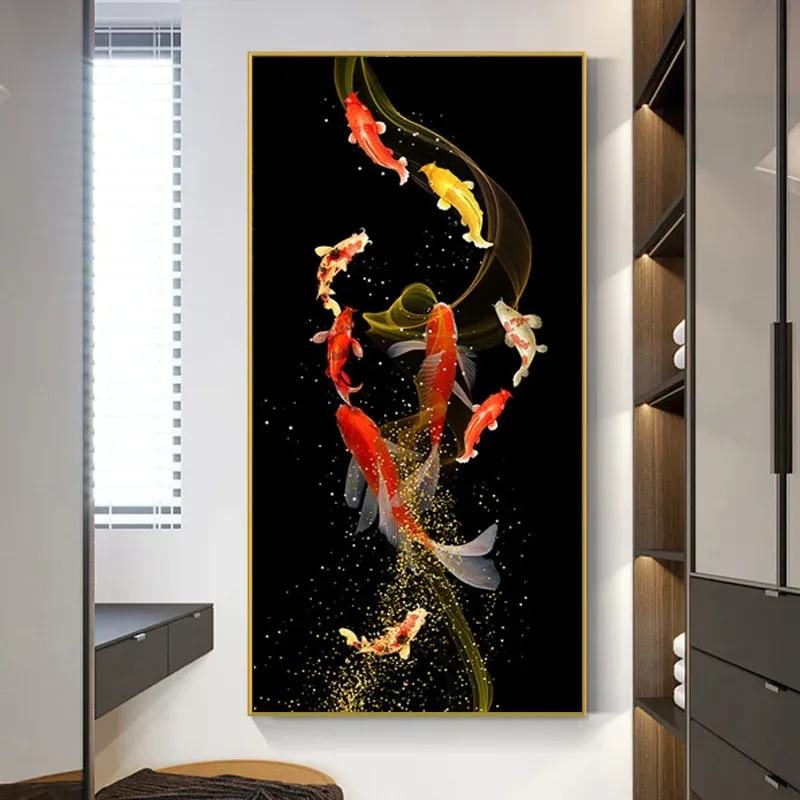 Calligrafia Golden Koi Fish Feng Shui Carp Pictures Canvas Painting Wall Art For Living Room Modern Gallery Interior Home Decor NO FRAME