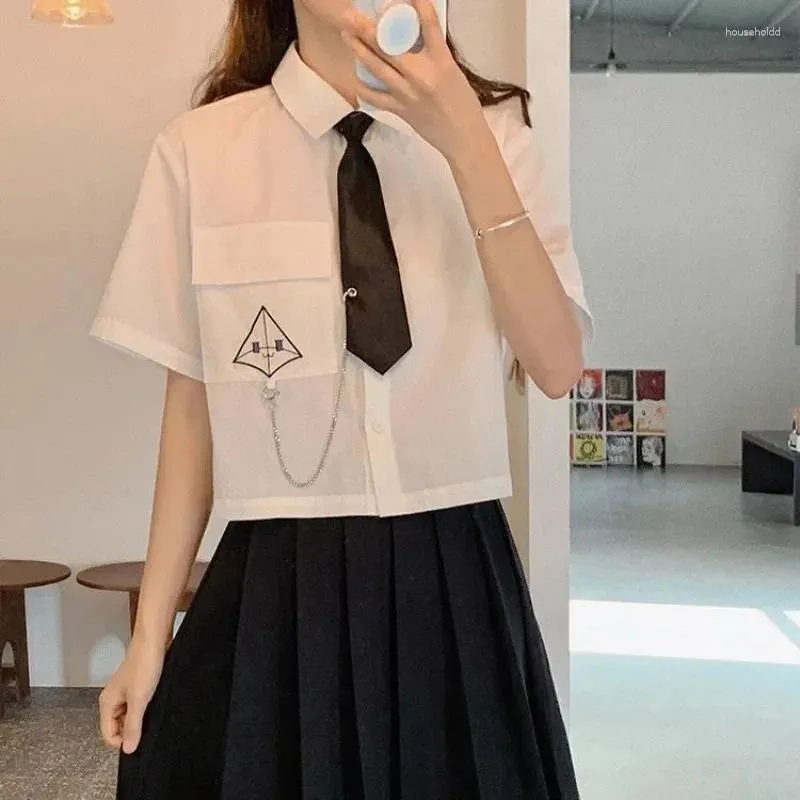 Work Dresses EBAIHUI Preppy Style Uniform Set JK Short Top Women's Shirt With Tie Pleated Skirt Fashion Casual
