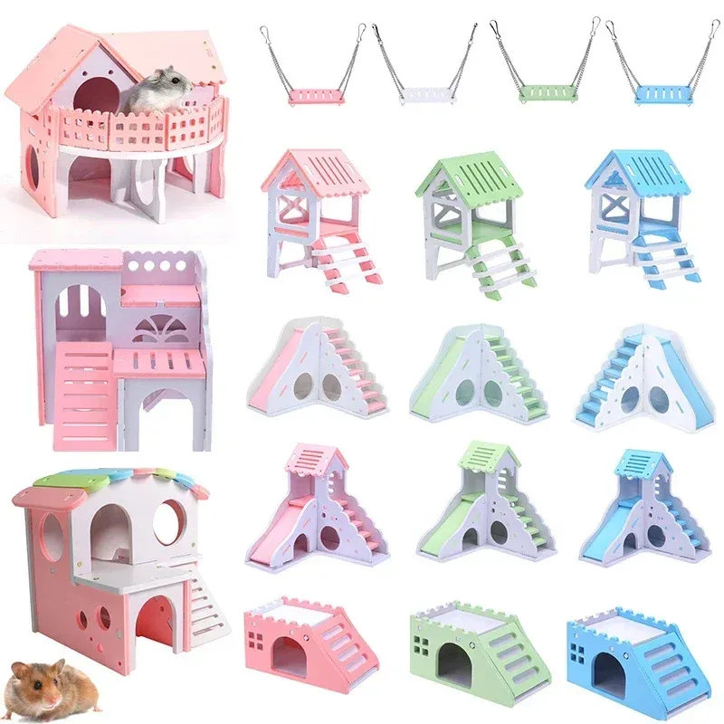 Kafes Lüks Hamster House Swing Toy Slayt Hamsters Nest Loft Yatak Kafesi Yuva Tip Kirpi Pet Tırmanma Oyuncakları Küçük Evcil Hayvan Evi