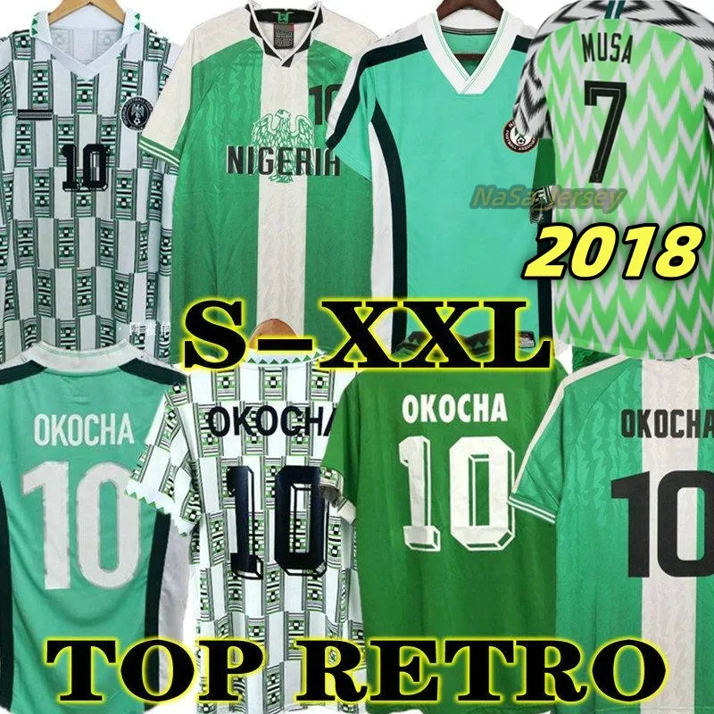 Okocha Nigeria Rétro 1994 Maillots de football à domicile Kanu Finidi Nwogu Chemises de football vintage 1996 1998 2018 Kit IWOBI MUSA