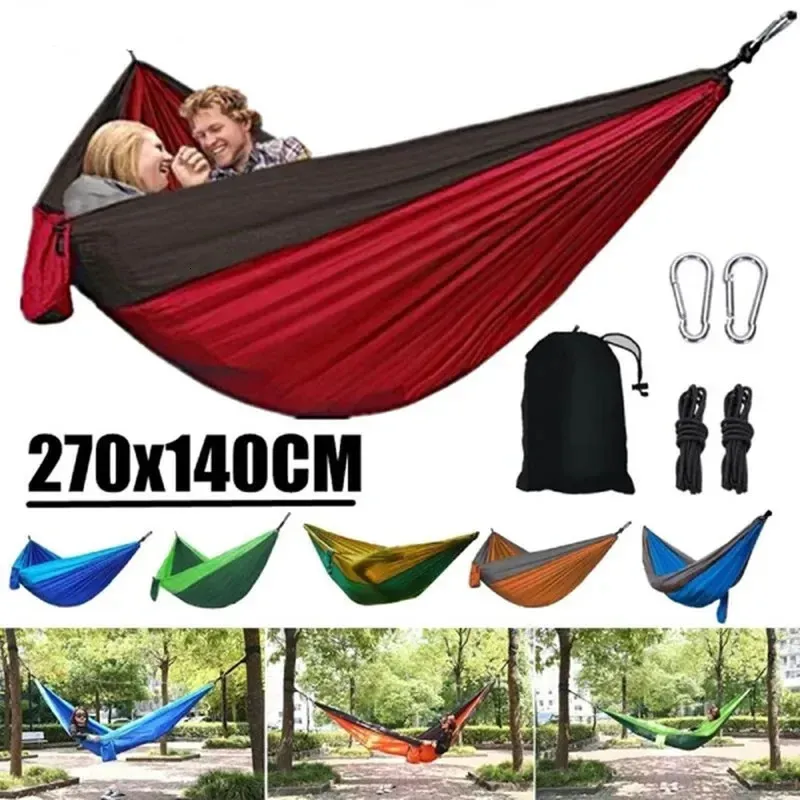 Hamac de Camping extérieur portatif pour une personne, avec lit suspendu en tissu Parachute haute résistance, couleur Nylon assortie, 240320