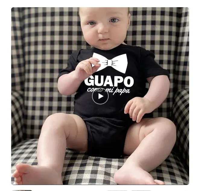 Lustige spanische Säuglings-Neugeborenen-Krabbelspielanzug Guapo Como Mi Papa Jungen Baby Lässige Bodys Kleidung Outfits Neuer Papa Beste Geschenke