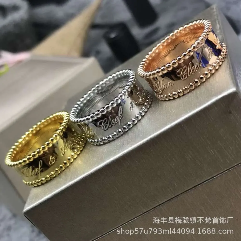 Vanity Case Nail Four Van Clover Cleaf v Gold High Version Signature Ring Plating 18k Gold Kaleidoscope Couple Ring Live Broadcast