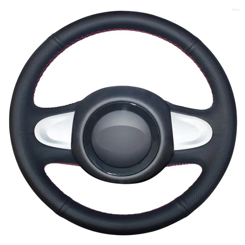 Capas de volante preto couro genuíno capa de carro para mini cooper coupe countryman roadster clubman 2009-2013 (2 raios)