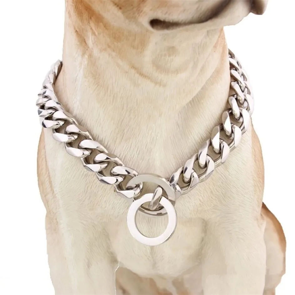 Stark silver Titanium Steel Slip Dog Collar Metal Dogs Training Pet Chain Choke Collar för stora hundar Pitbull Bulldog LJ2011132374