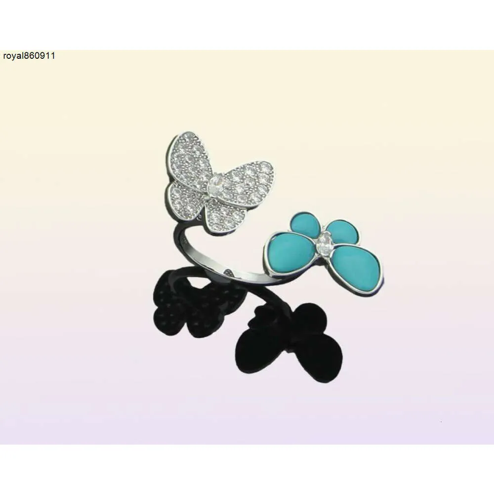 Oregelbunden diamantring Sterling Silver Lucky Designer Mother of Pearl Butterfly Open Style Fashion
