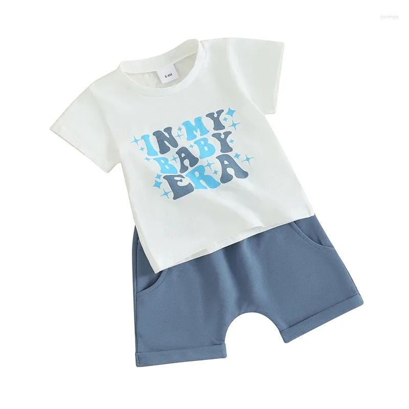 Kledingsets Babyjongen Zomerkleding Letterprint Korte mouw Vissen T-shirt Shorts Set Peuter Baby 2 stuks Pasen