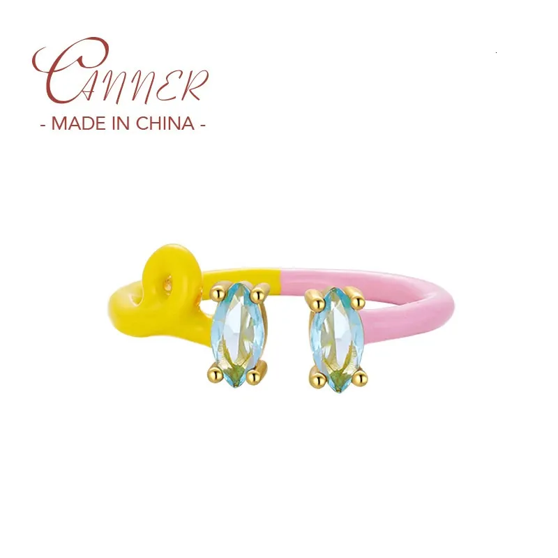 Canner 925 Sterling Silver Colorful Ovalジルコンフィンガンリング