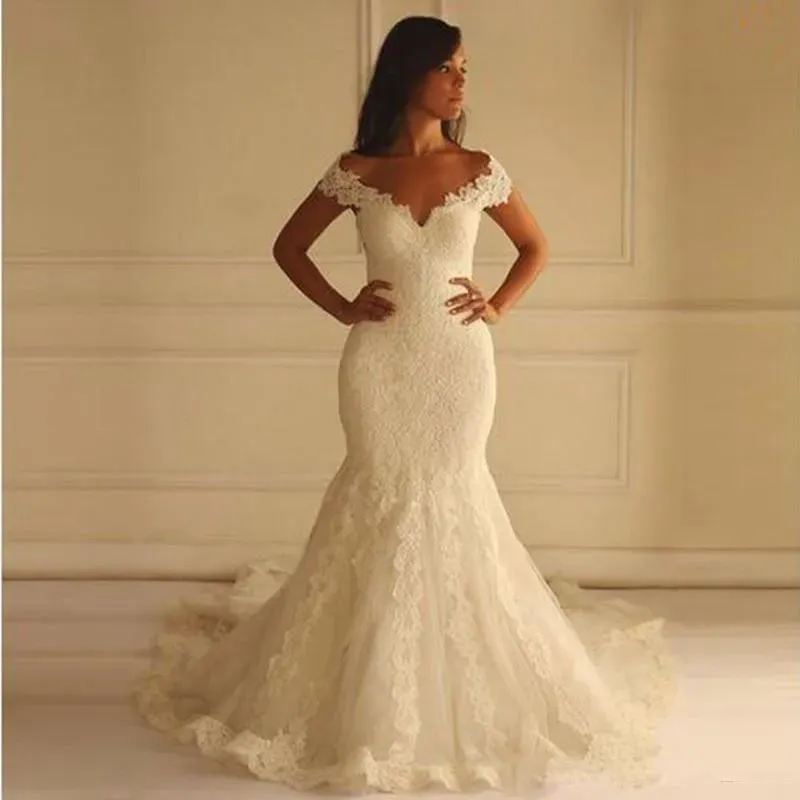 Off the Shoulders Mermaid Wedding Dresses Women Measurements Vestidos De Novia Sexy Lace Appliqued Wedding Gowns