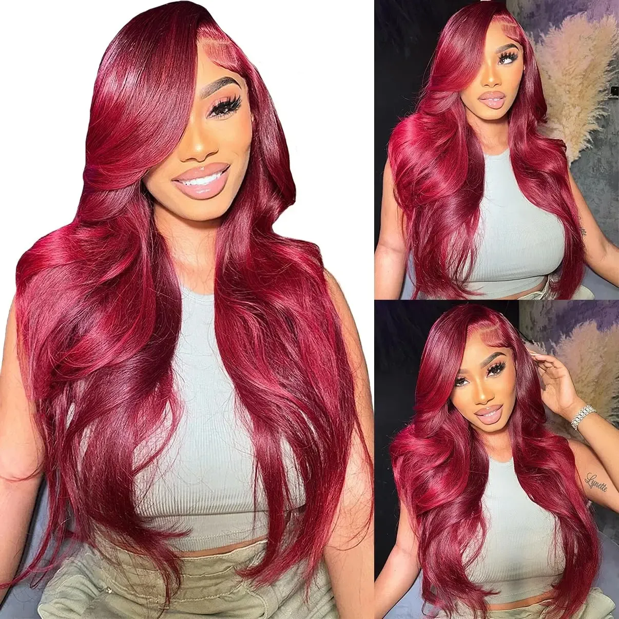 Burgundy 99J Lace Front Human Hair Wig Red Colored Wigs for Women Brazilian Remy Hair Body Wave Wig Stylish and Comfortable