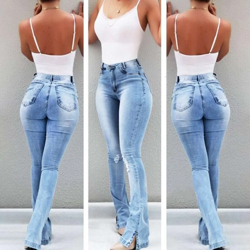 Frühling Neue 2024 Mode Elastische Split Horn Hohe Taille Jeans frauen Hosen Stil