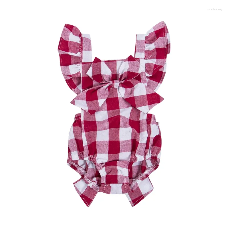 Rompers Pudcoco US Stock Born Infant Kids Baby Girls Off na ramię Plaid Bow Romper Band na wiek 0-18 mln