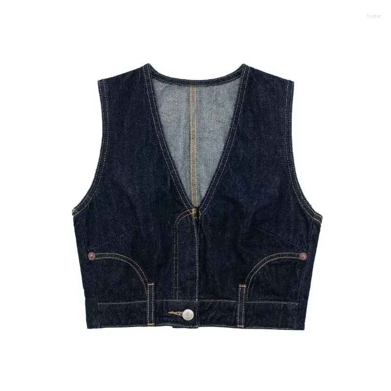 Canottiere da donna con scollo a V senza maniche slim fit versatile gilet di jeans top corto alla moda