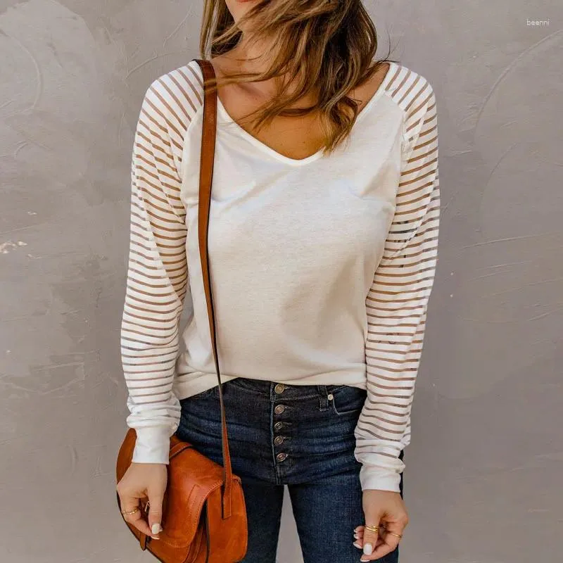 Women's T Shirts The Sheer Striped Long-sleeved Top For Autumn And Winter