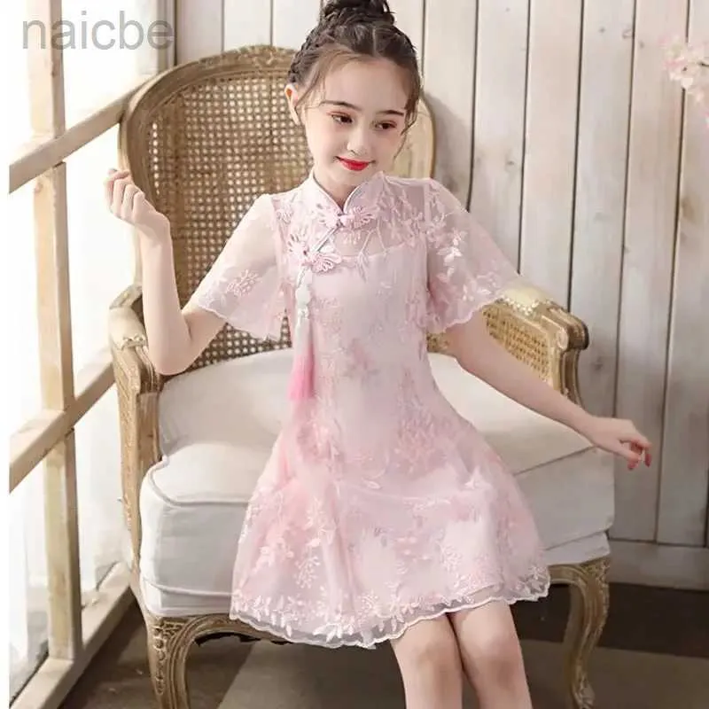 Girl's Dresses Summer Dress Chinese Style Close-Fitting Dress School Student Outfit Clothes Kids Cheongsam Traditional Dress for ldd240313
