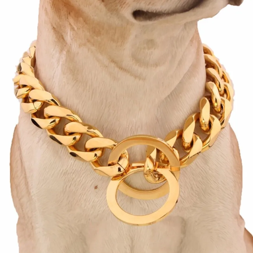 15mm 금속 개 훈련 대형 개를위한 초크 체인 칼라 Pitbull Bulldog Strong Silver Gold Stainless Steel Slip Dog Collar3044