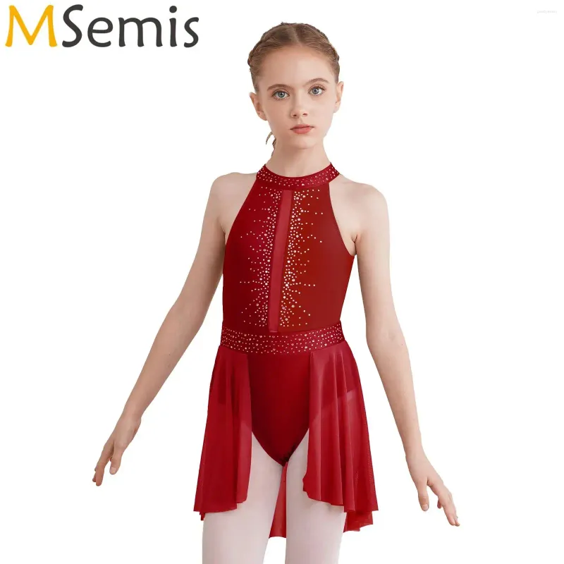 Stage Wear Children Leotard Art Skating Dress Girls Cutout Back Rhythm Gymnastics Sparkling Ballet Dance Performance Costumes