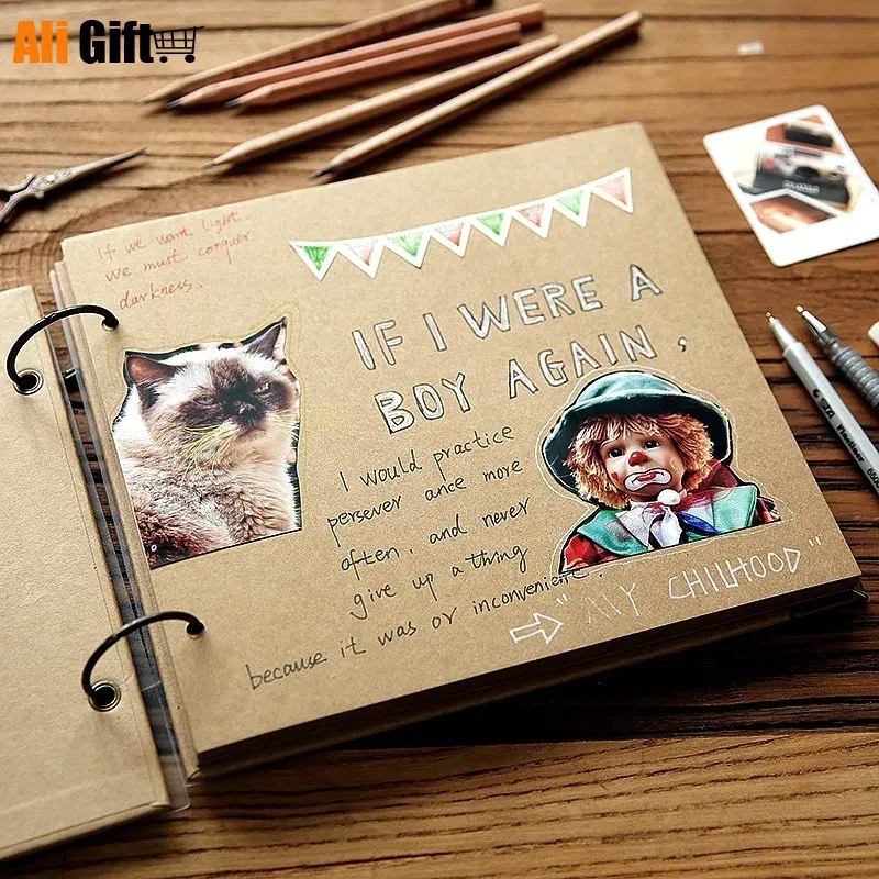 Albümler Kraft Paper Looseleaf Scrapbook Fotoğraf Albüm Boş DIY Çocuklar Graffiti Kitap Hediye Sanat Handstadelovers Hatıra Foto Kitabı