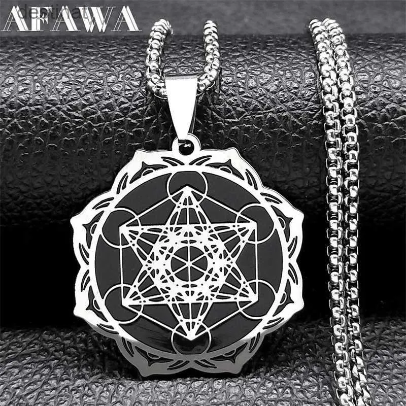 Colares com pingente Geometria sagrada Metatron Cube Angel Seal Arcanjo Colar para mulheres homens aço inoxidável flor da vida joias de lótus N7961S02L242313