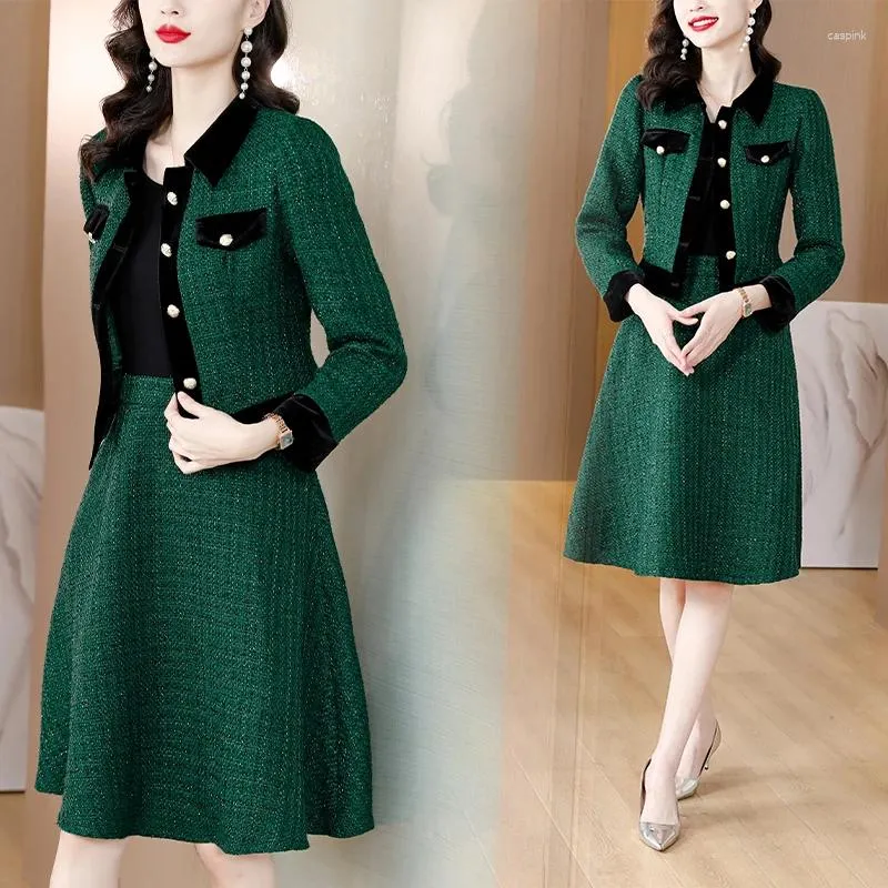 Two Piece Dress Fashion Casual Women Suit Skirt 2024 Spring And Autumn High Temperament Jacket Coat A-line Office Lady Two-piece Set