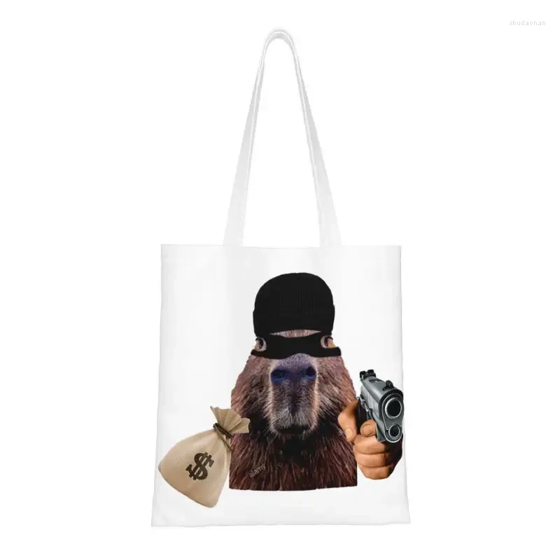 Shopping Bags Custom Capybara Robber Canvas Bag Women Portable Groceries Animal Pet Tote Shopper