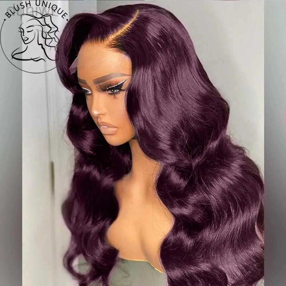 Synthetic Wigs Dark Burgundy Lace Front Wigs Deep Purple Body Wave Lace Wigs for Women 13X4 Lace Front Wigs Preplucked Synthetic Hair 30Inch ldd240313