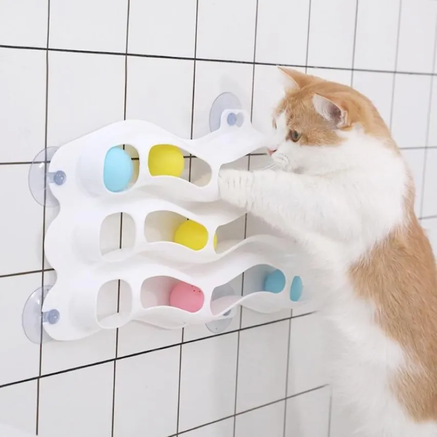 Juguetes para gatos Juguete para mascotas Bola de pista de tres capas con ventosa Rompecabezas interactivo249f