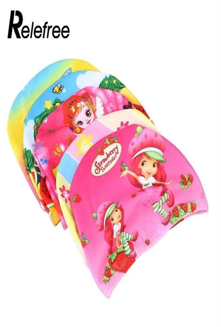 1 PCS مرنة ملونة الأطفال المطبوعة غطاء السباحة مقاوم للماء القبعة القبعة حماية الأذنين الأطفال لون عشوائي C1904033986358