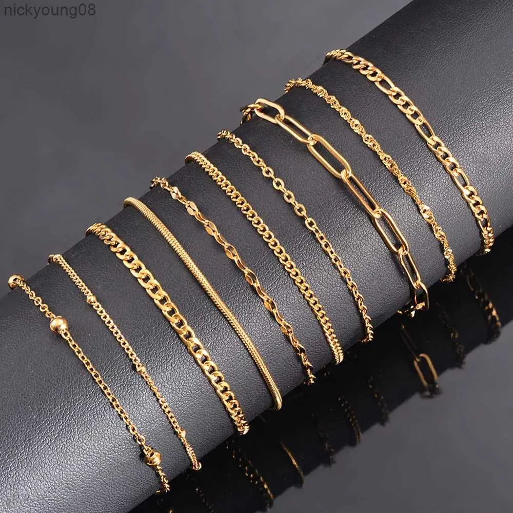 Bangle Stainless Steel Multilayers Chain Bracelet Women Simple Fashion Layered Girl Wrist Bracelet Jewelry Accessories Length 18cm+5cmL2403