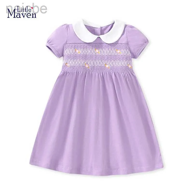 Girl's Dresses Little maven New Summer Party Purple Dress for Kids Clothes Childrens Clothes Embroidery Flowers Cotton ldd240313