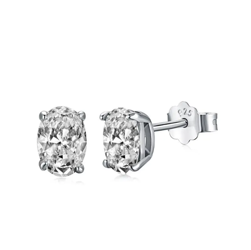 Orecchini a bottone di marca Choucong Semplici gioielli raffinati Solitario Reale argento sterling 925 Dolce carino forma ovale Moissanite bianca Pietre preziose con diamanti Orecchino da sposa feste